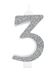 Picture of GIANT GLITTER NUMERAL CANDLE N.3 - SILVER 14CM